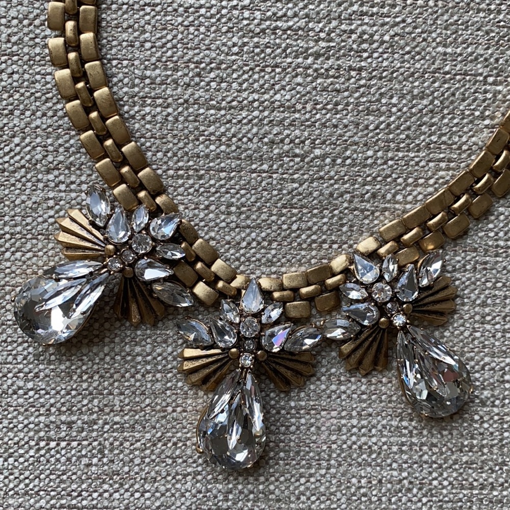 J.Crew Gold Chain & Rhinestone Statement Necklace